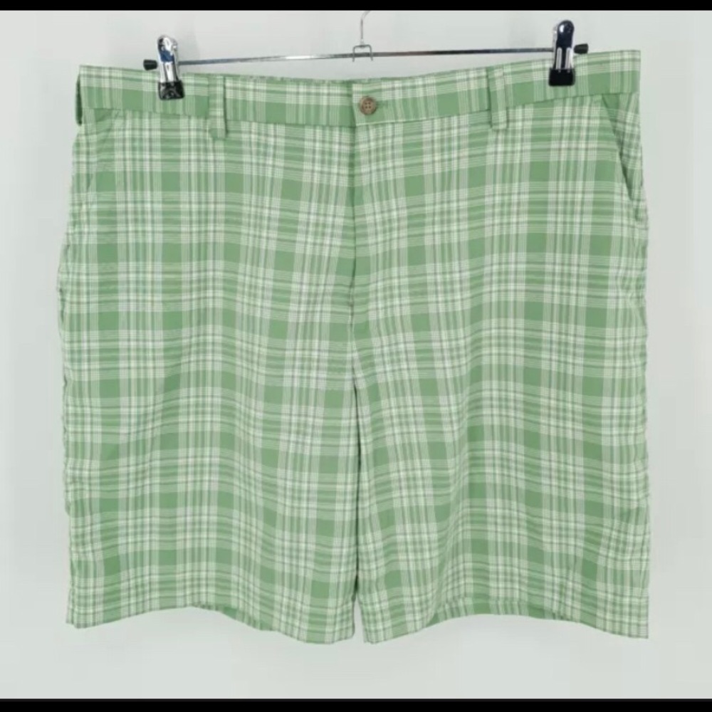 Izod Golf PERFORMX Mens Green Plaid Straight Golf Shorts